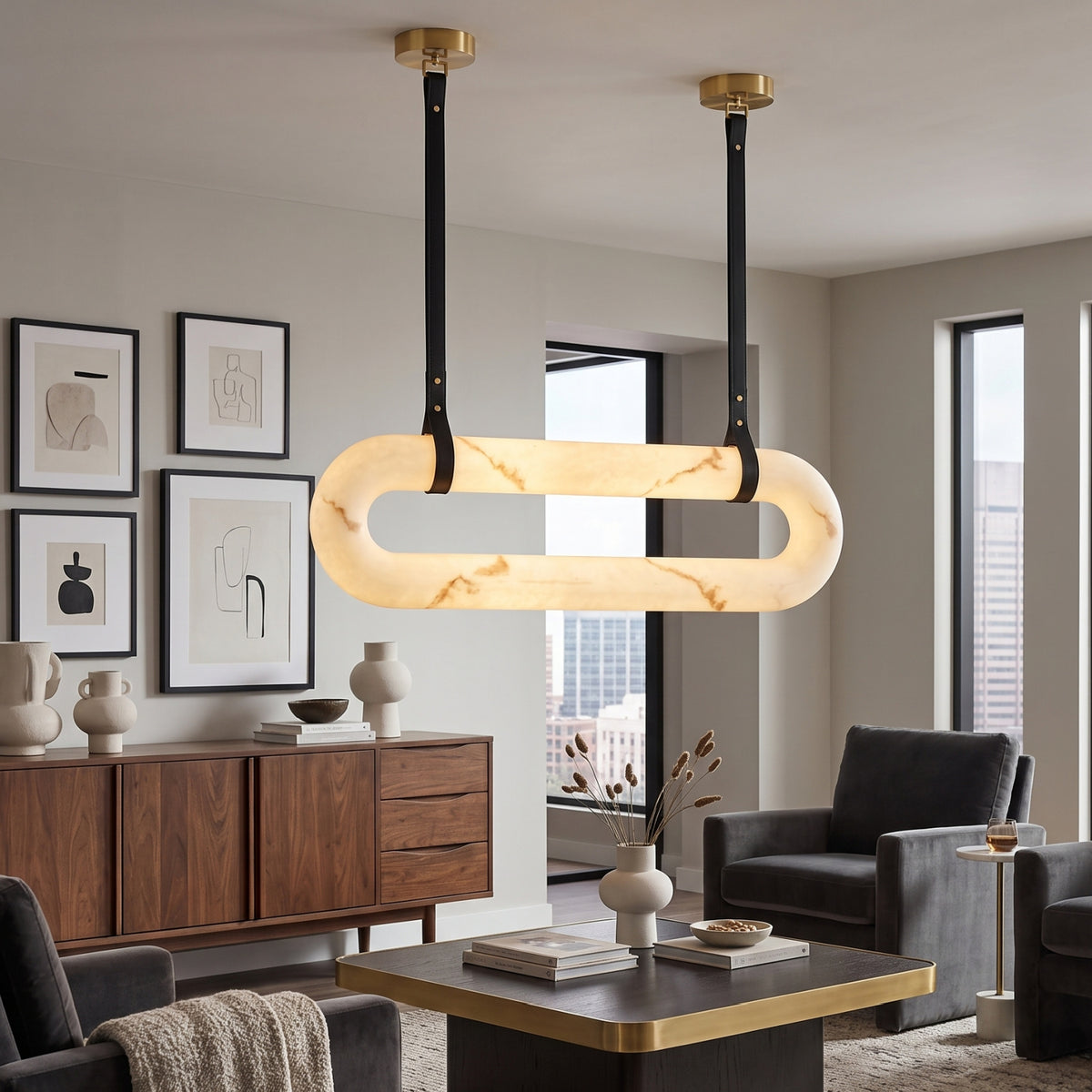 White Elongated Linear Pendant Lamp | Kuda Home Annilo -www.oroa.com