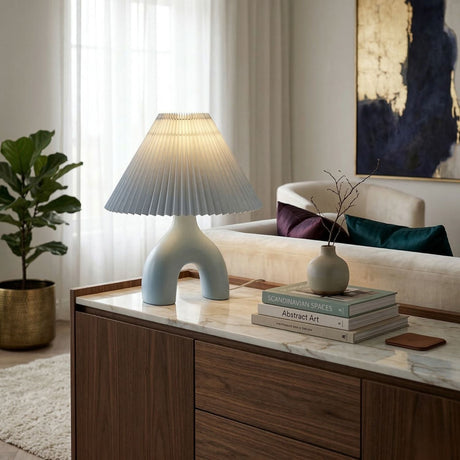 Modern European furniture - Ceramic Cream Linen Table Lamp - www.oroa.com