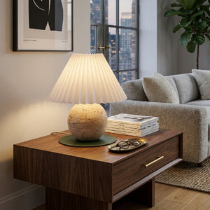   Pleated Linen Travertine Table Lamp | Oroa.com