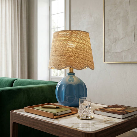 Modern European furniture - Wavy Rattan Accent Table Lamp - www.oroa.com