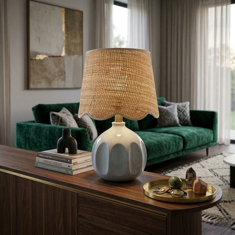 Modern European furniture - Wavy Rattan Accent Table Lamp - www.oroa.com