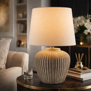   Carved Gray Ceramic Table Lamp | Oroa.com