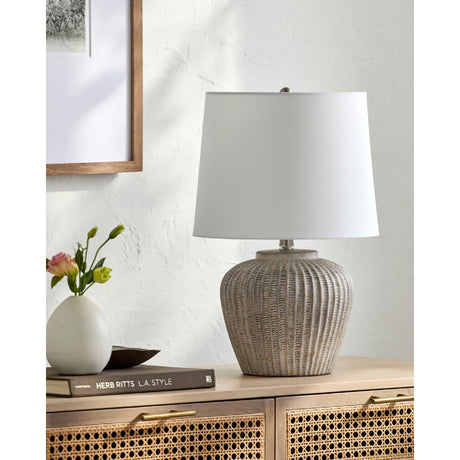 Modern European furniture - Carved Gray Ceramic Table Lamp - www.oroa.com
