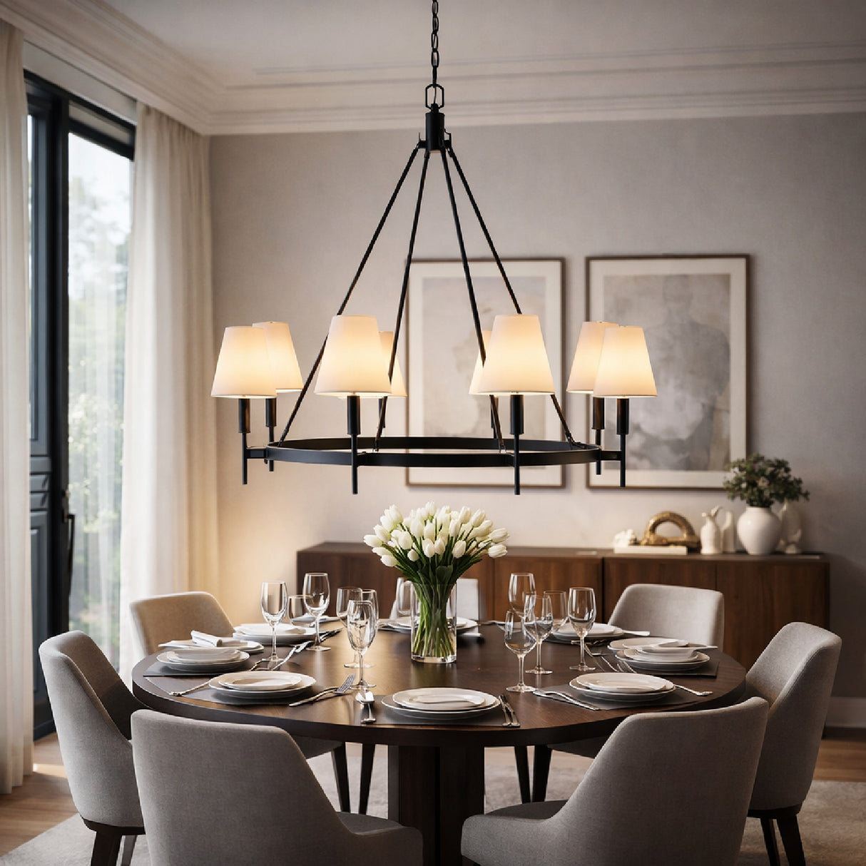   Black Metal Ring 8-Light Chandelier | Oroa.com