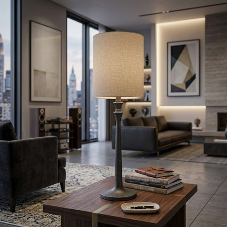 Modern European furniture - Linen Drum Shade Table Lamp - www.oroa.com