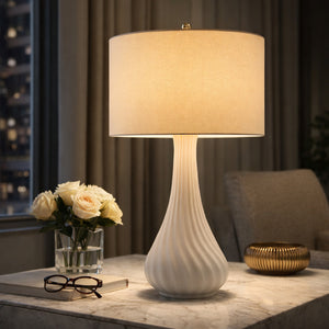   White Concrete Linen Table Lamp | Oroa.com