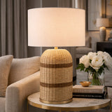 Modern European furniture -  Beige Lined Rattan Table Lamp - www.oroa.com