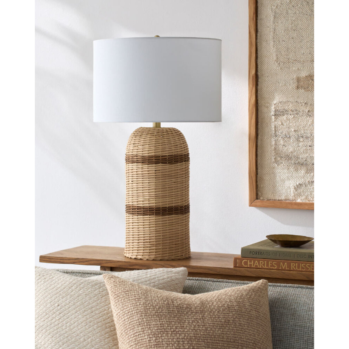   Modern European furniture -  Beige Lined Rattan Table Lamp - www.oroa.com | Oroa.com