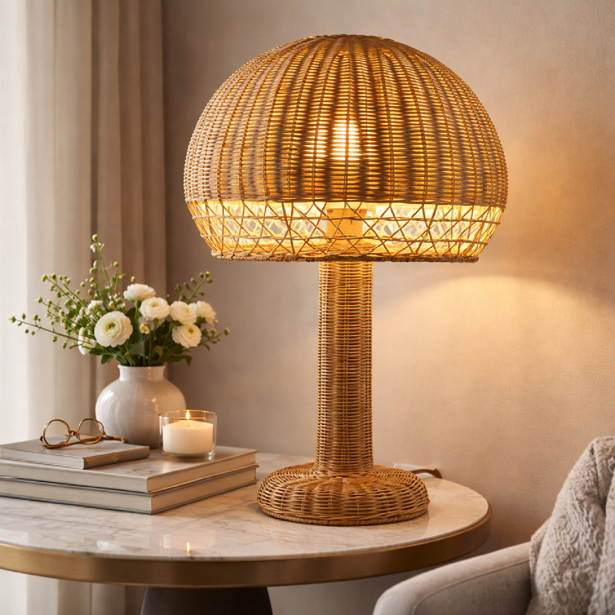   Modern European furniture - Dome Natural Rattan Table Lamp - www.oroa.com | Oroa.com