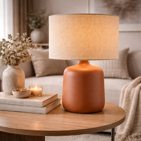 Modern European furniture - Beige Linen Ceramic Table Lamp S - www.oroa.com