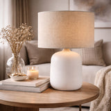 Modern European furniture - Beige Linen Ceramic Table Lamp S - www.oroa.com
