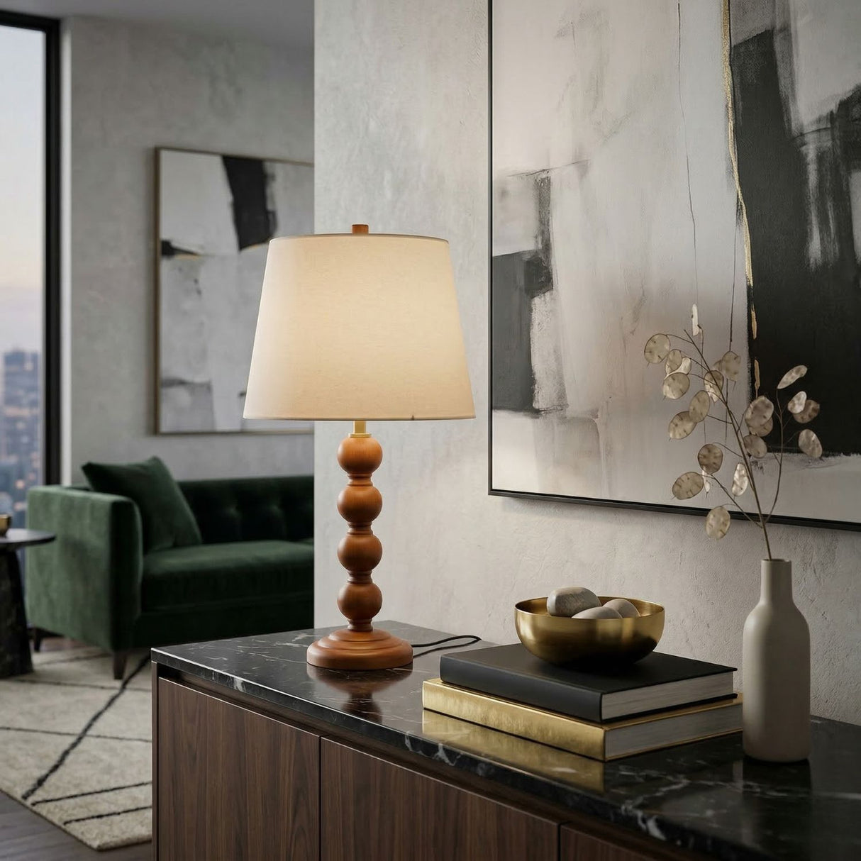   Rubberwood Beige Linen Table Lamp | Oroa.com