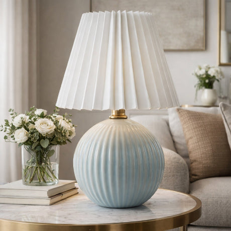 Modern European furniture - Pleated Linen Ceramic Table Lamp - www.oroa.com