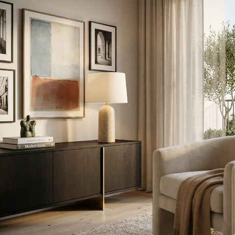   Drum Shade Travertine Table Lamp | Oroa.com