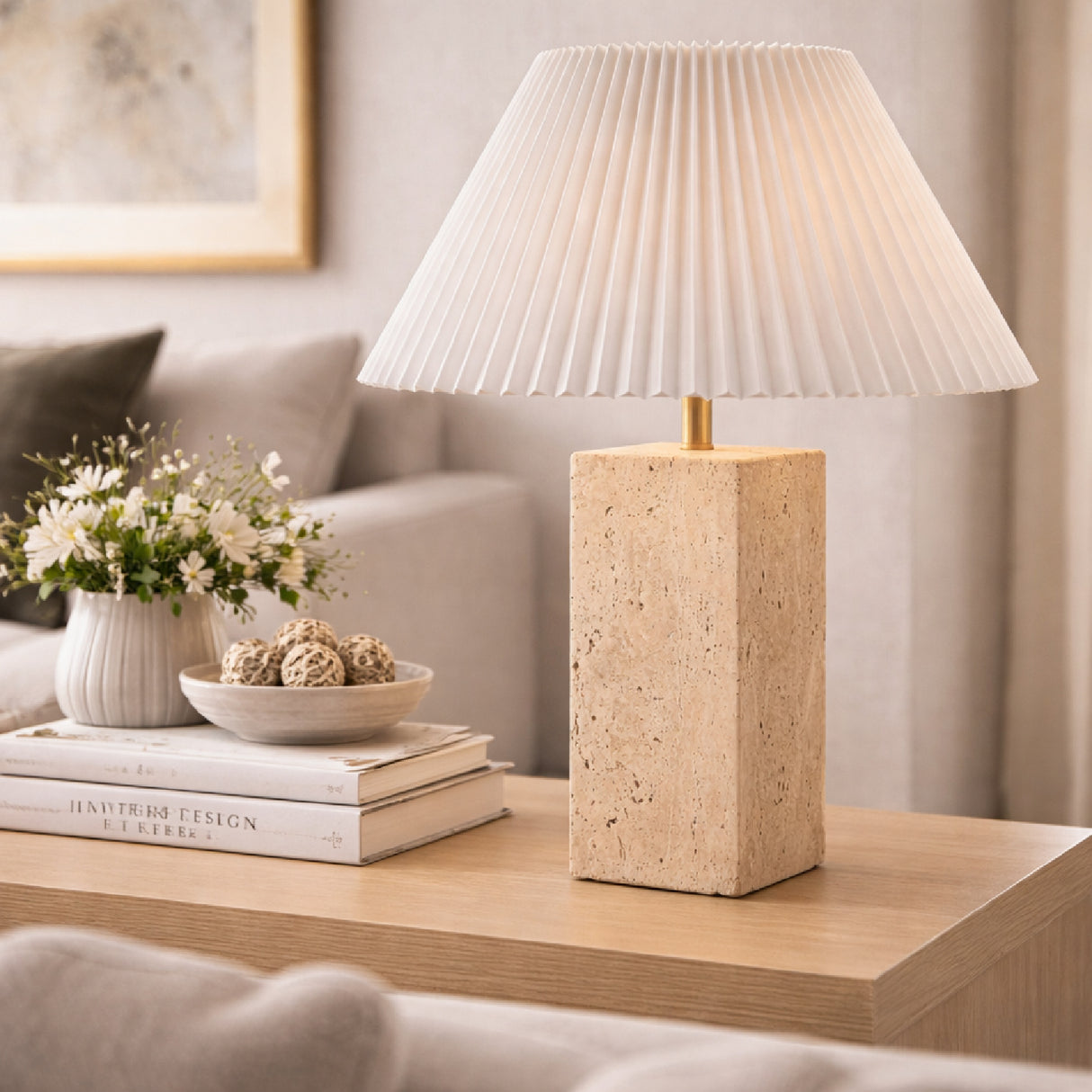   Modern European furniture - Square Travertine Empire Table Lamp - www.oroa.com | Oroa.com