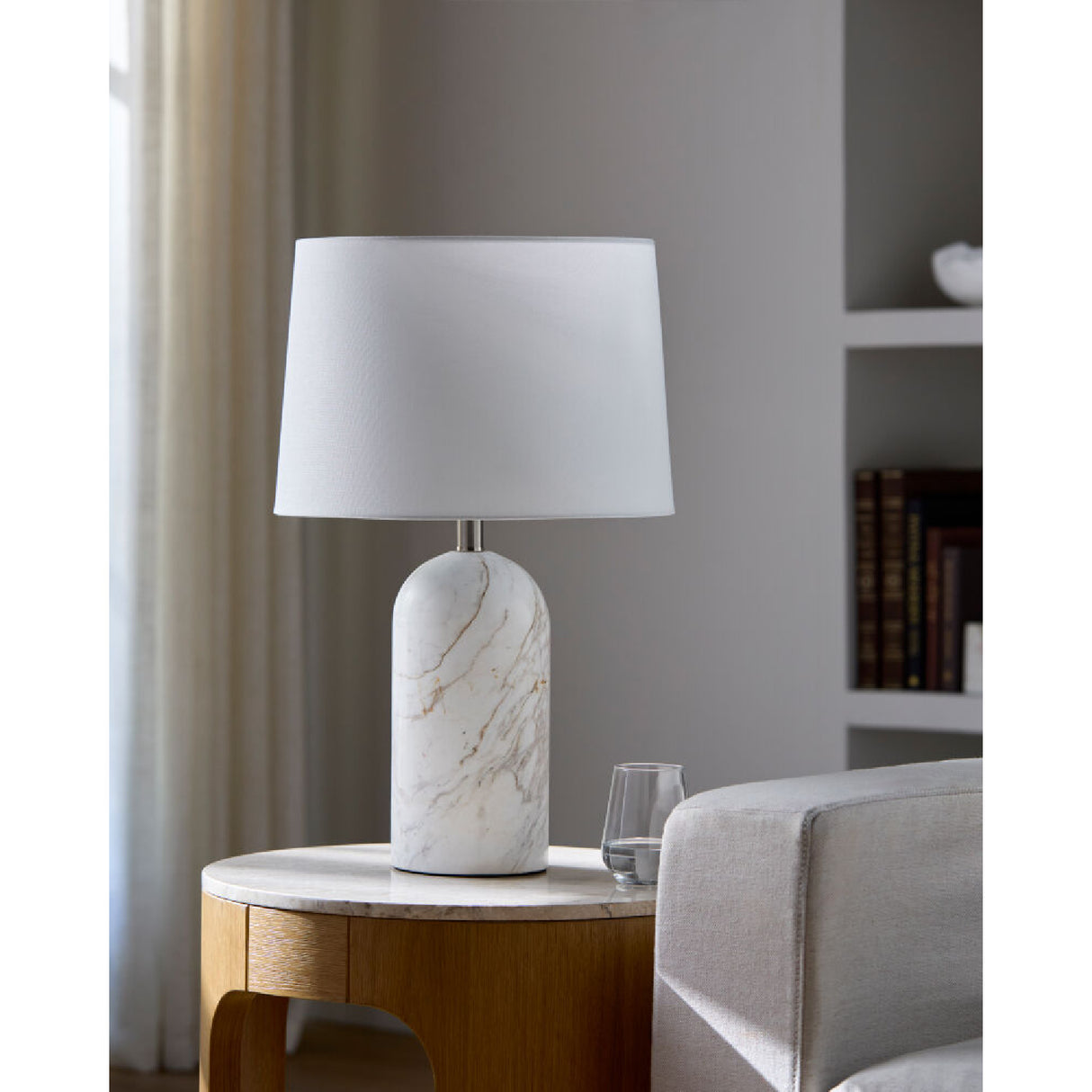   Cream Linen Marble Table Lamp | Oroa.com