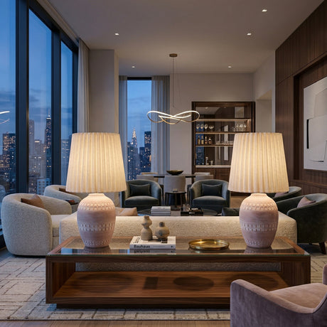   Ceramic Fluted Linen Table Lamps (2) | Oroa.com