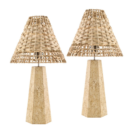 Modern European furniture - Braided Rattan Travertine Table Lamp - www.oroa.com