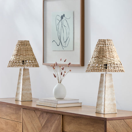   Braided Rattan Travertine Table Lamp | Oroa.com