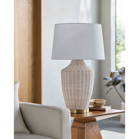 Modern European furniture - White Rattan Accent Table Lamp - www.oroa.com