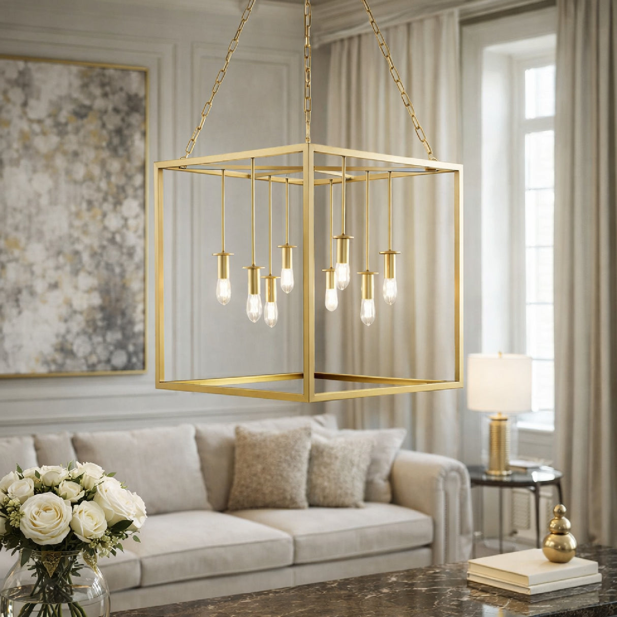   Gold-Framed 7-Light Pendant Lamp | Oroa.com