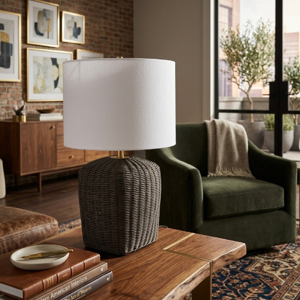   Modern European furniture - Rattan Base Linen Table Lamp  - www.oroa.com | Oroa.com