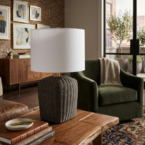   Modern European furniture - Rattan Base Linen Table Lamp  - www.oroa.com | Oroa.com