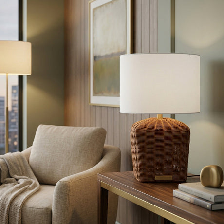 Modern European furniture - Rattan Base Linen Table Lamp  - www.oroa.com