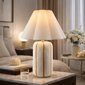   Modern European furniture - Scalloped White Linen Table Lamp - www.oroa.com | Oroa.com