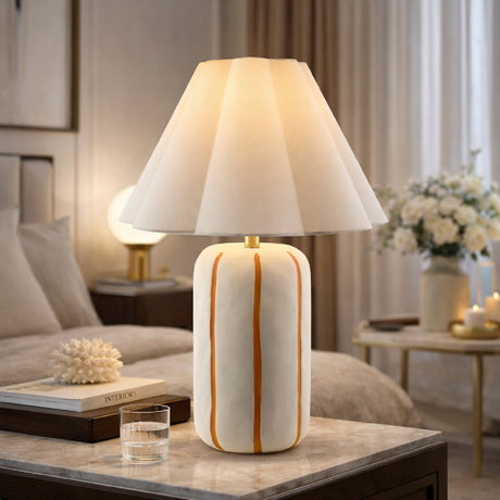   Modern European furniture - Scalloped White Linen Table Lamp - www.oroa.com | Oroa.com