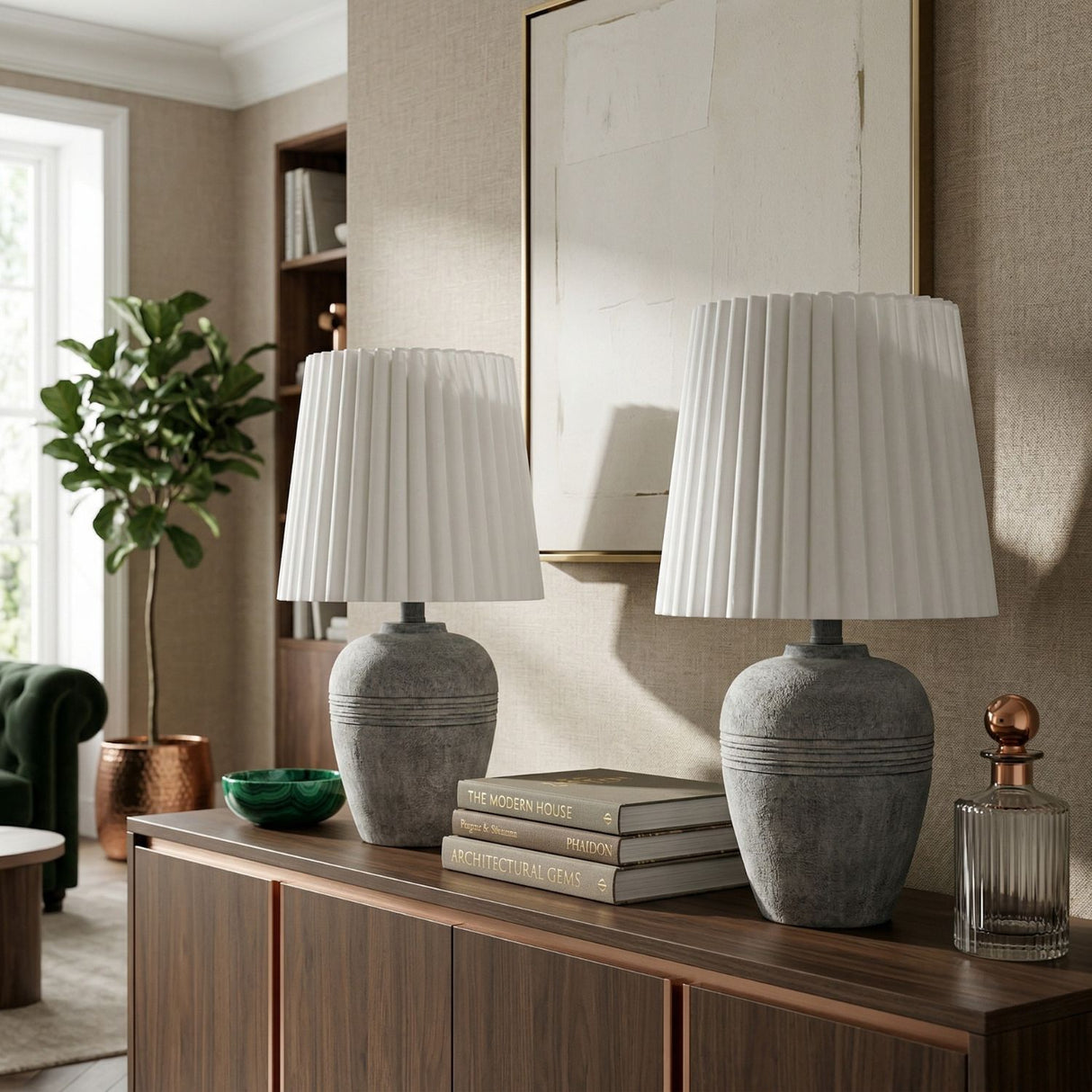   Modern European furniture - Fluted Linen Table Lamp Set (2) - www.oroa.com | Oroa.com