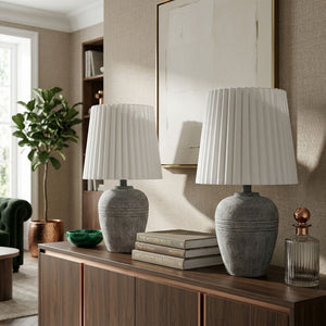   Modern European furniture - Fluted Linen Table Lamp Set (2) - www.oroa.com | Oroa.com