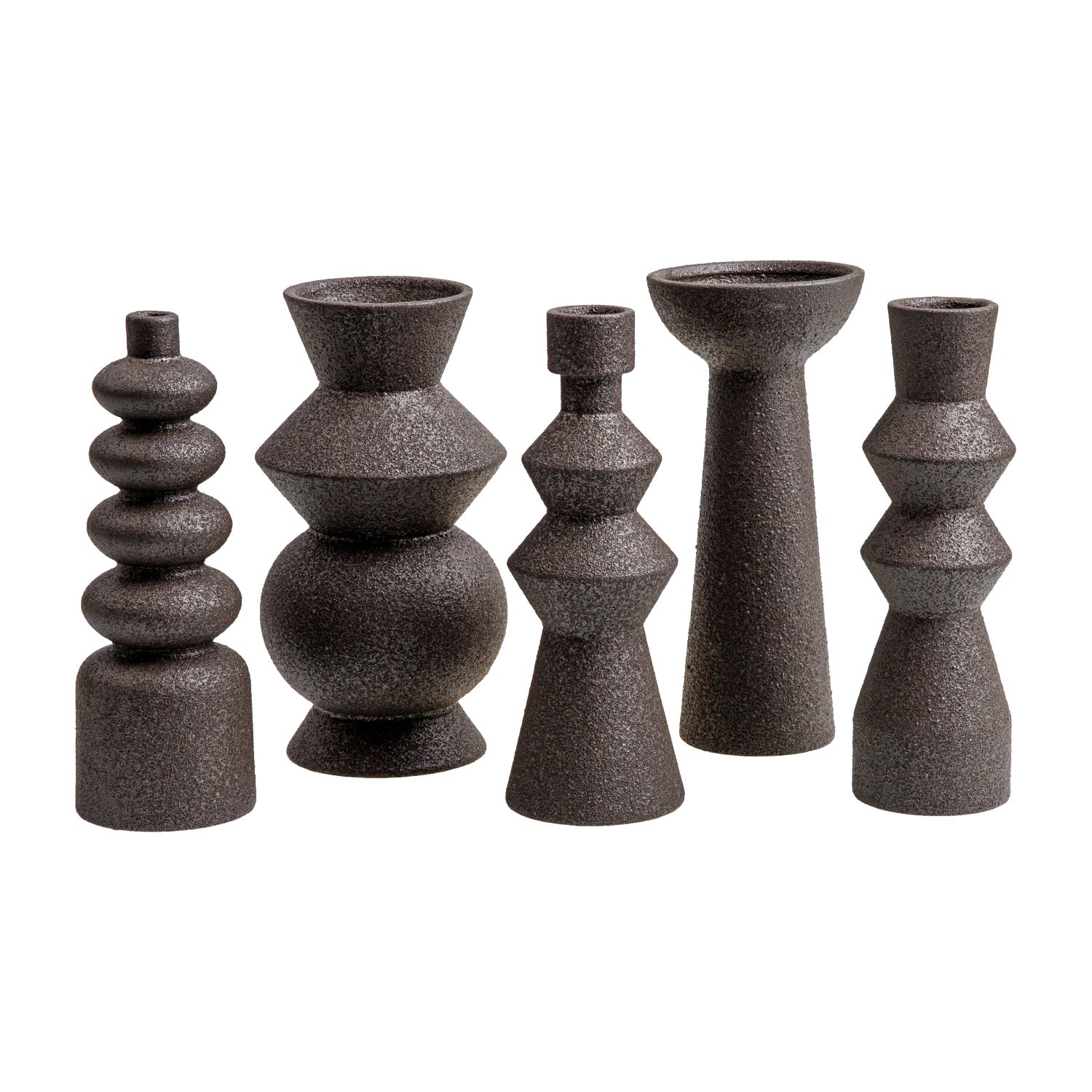 Black Ceramic Geometrical Vase Set (5) | Kuda Home Konark | OROA