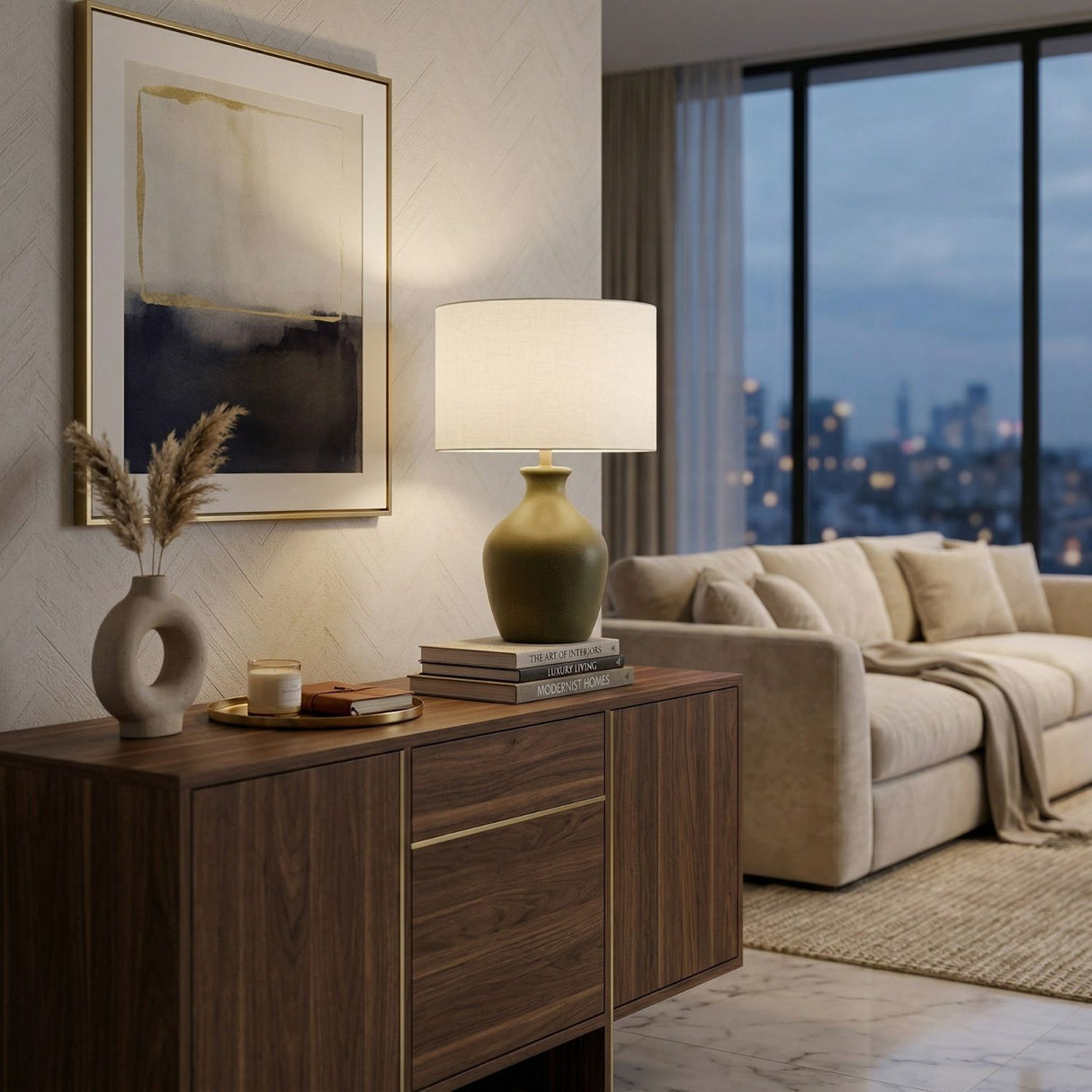   Linen Drum Shade Table Lamp | Oroa.com