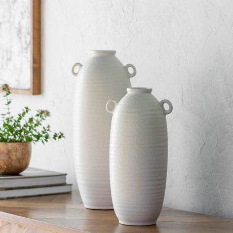   White Glazed Ceramic Vase Set (2) | Oroa.com