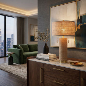   Tan Rattan Accent Table Lamp | Oroa.com