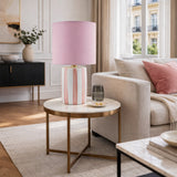 Modern European furniture - Striped Ceramic Linen Table Lamp - www.oroa.com