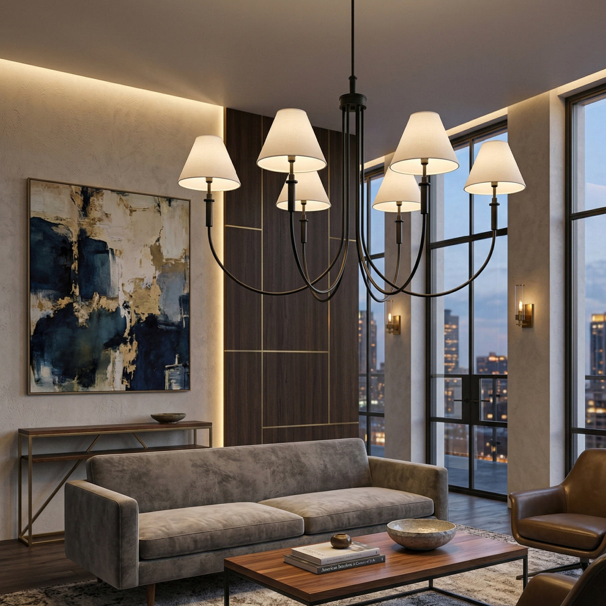   Modern European furniture - Linen Shade 6-Light Chandelier - www.oroa.com | Oroa.com
