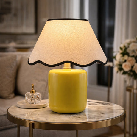 Modern European furniture - Scalloped Linen Ceramic Table Lamp - www.oroa.com