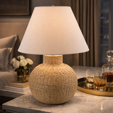   Modern European furniture - White Rattan Base Table Lamp - www.oroa.com | Oroa.com