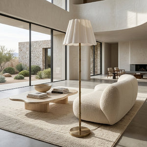   White Scalloped Linen Floor Lamp | Oroa.com