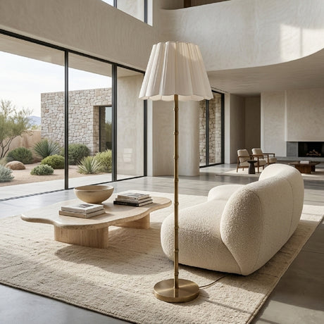   White Scalloped Linen Floor Lamp | Oroa.com