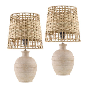 Modern European furniture -  Woven Seagrass Ceramic Table Lamps (2) - www.oroa.com
