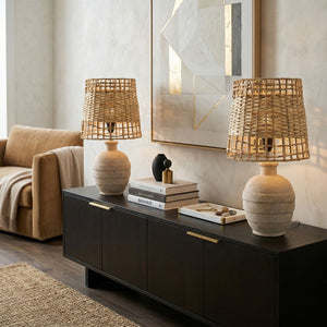   Modern European furniture -  Woven Seagrass Ceramic Table Lamps (2) - www.oroa.com | Oroa.com