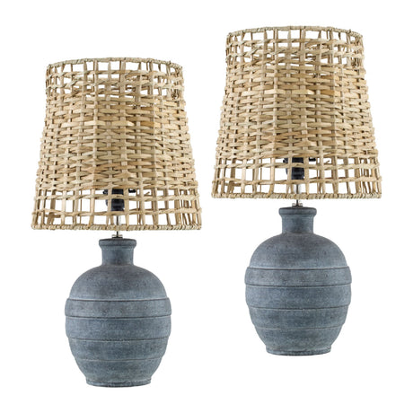Modern European furniture -  Woven Seagrass Ceramic Table Lamps (2) - www.oroa.com