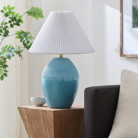 Modern European furniture - Ceramic Pleated Linen Table Lamp - www.oroa.com