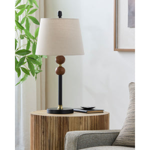   Modern European furniture - Beige Linen Rubberwood Table Lamp - www.oroa.com | Oroa.com