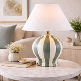 Modern European furniture - Lined Round Ceramic Table Lamp - www.oroa.com