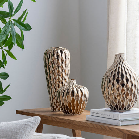   Modern European furniture - Gold Ceramic Outdoor Vase Set (3) - www.oroa.com | Oroa.com
