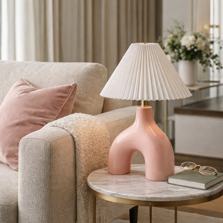 Modern European furniture - Pleated Fabric Arched Table Lamp - www.oroa.com